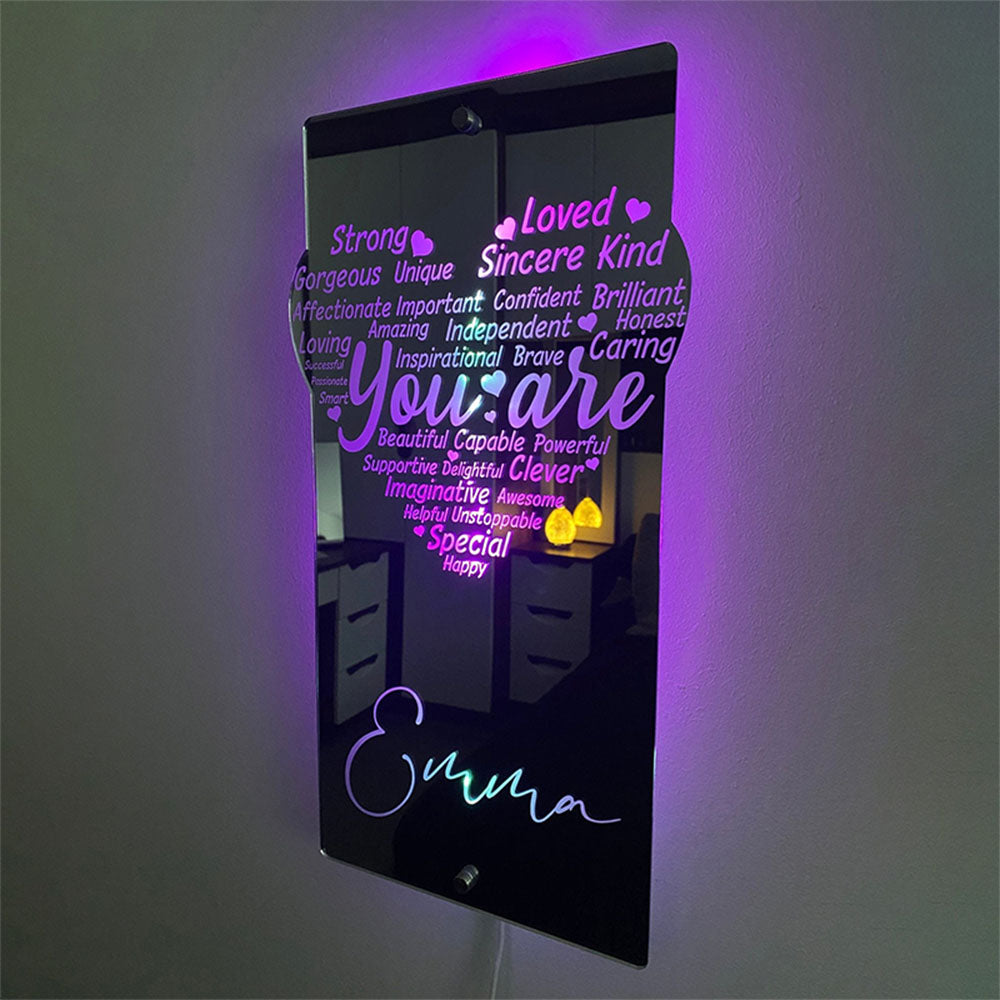 Custom name light up mirror multiple colours and sizes www.personalisedandpretty.com