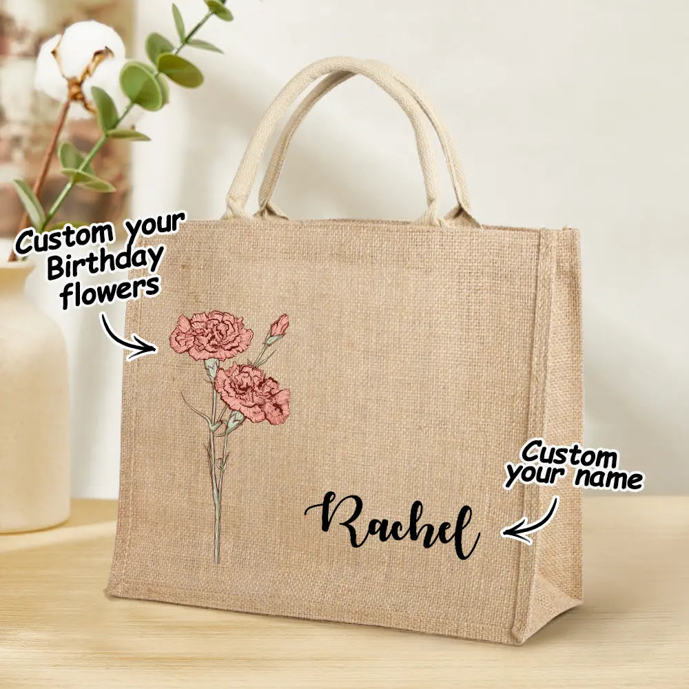 Head on over to www.personalisedandpretty.com and create your own photo upload novelty apparel  - personalised name and birth flower tote bag