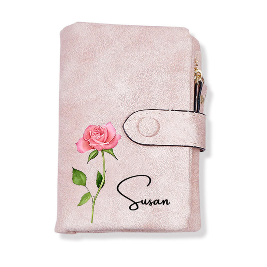 Birth month, name and flower card wallet - www.personalisedandpretty.com