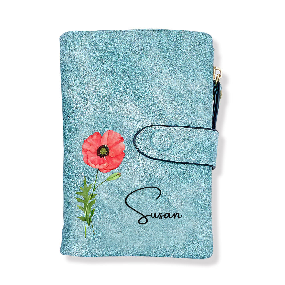 Birth month, name and flower card wallet - www.personalisedandpretty.com