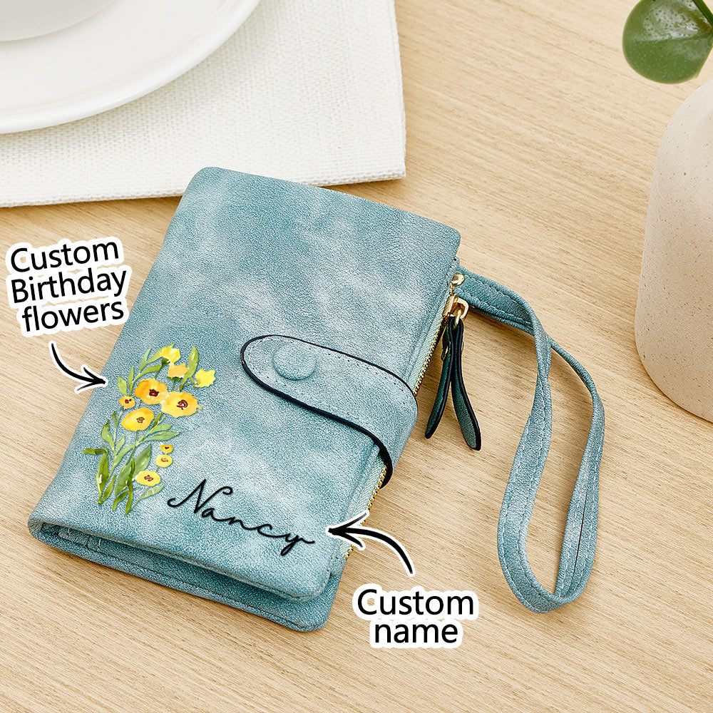 Birth month, name and flower card wallet - www.personalisedandpretty.com