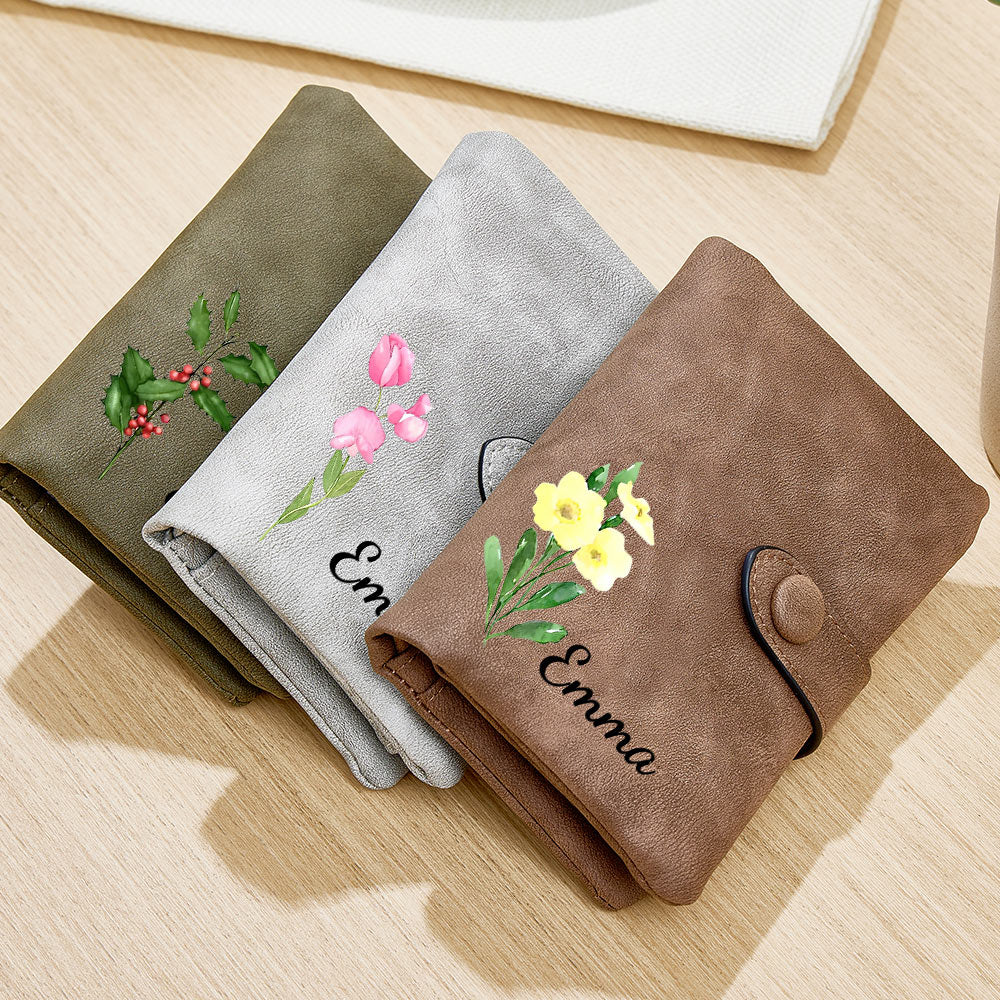 Birth month, name and flower card wallet - www.personalisedandpretty.com