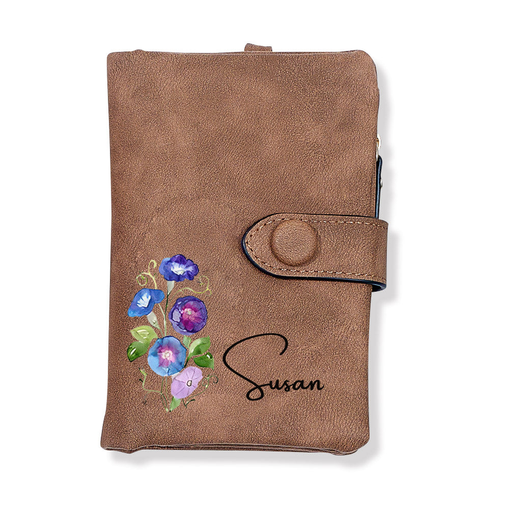 Birth month, name and flower card wallet - www.personalisedandpretty.com