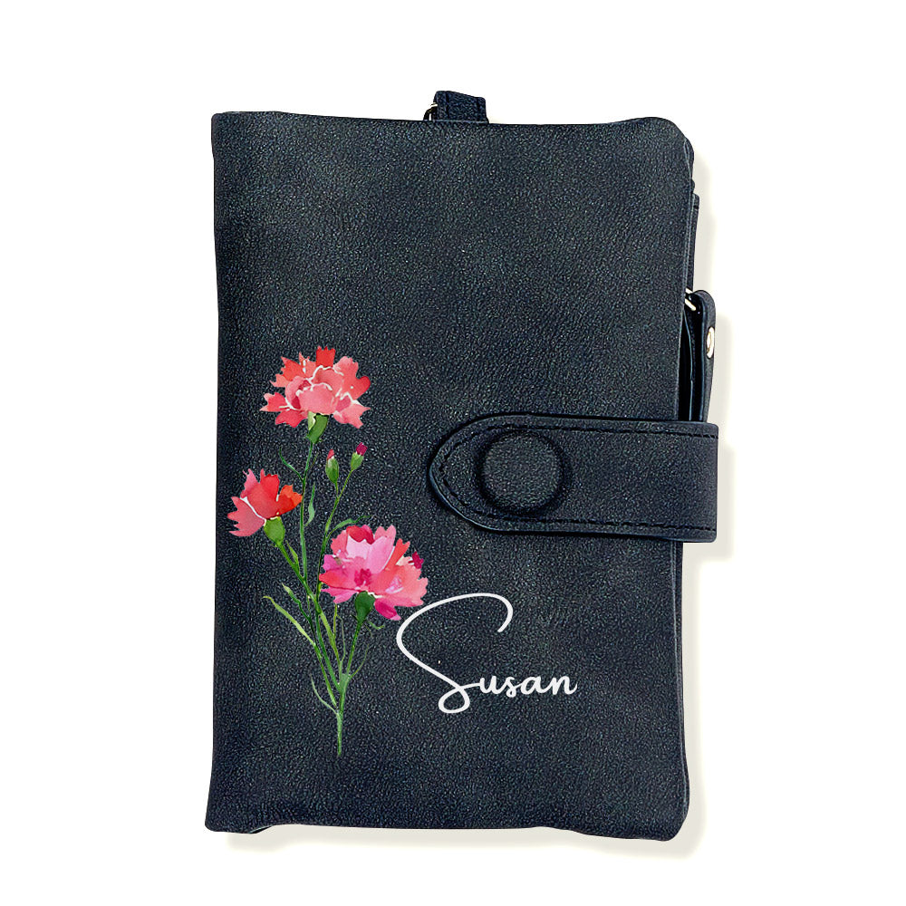 Birth month, name and flower card wallet - www.personalisedandpretty.com