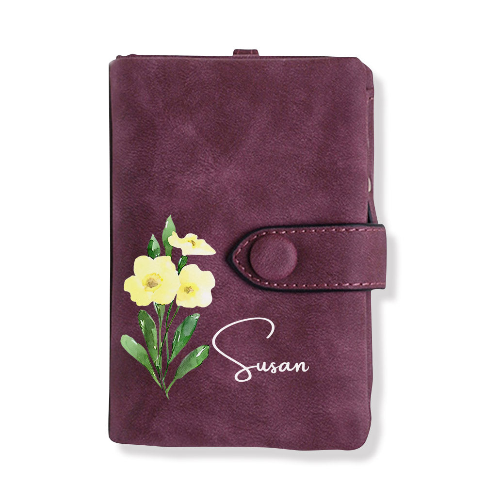 Birth month, name and flower card wallet - www.personalisedandpretty.com