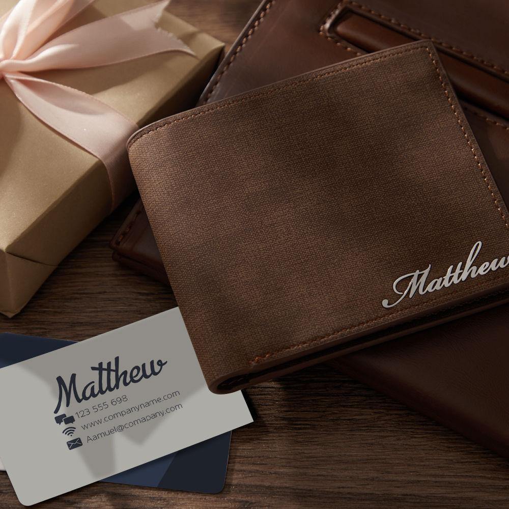 Personalised name engraved men’s wallet four colours. Www.personalisedandpretty.com