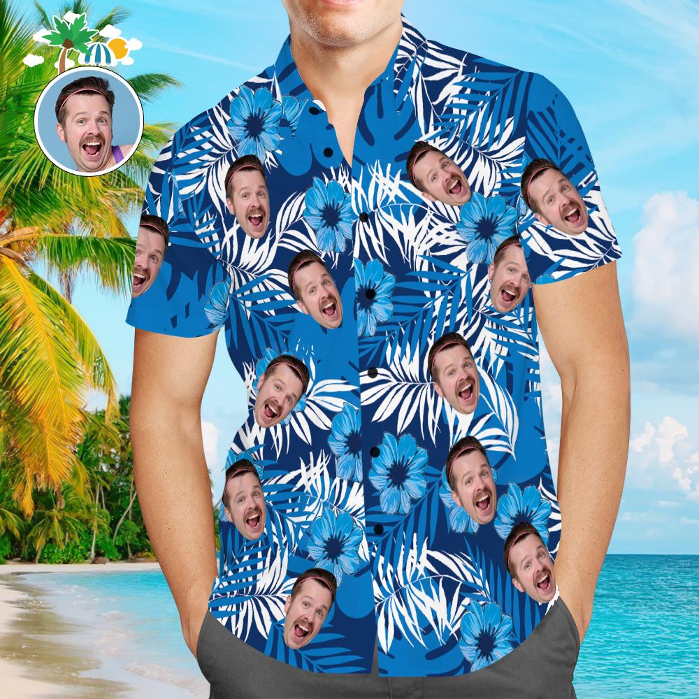 Custom Photo Upload Beach Shirt for him -  - white Hawaiian shirt - stag hen party