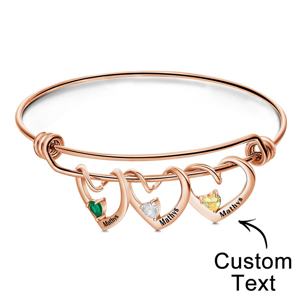 www.personalisedandpretty.com - engraved birthstone name bangle - add three names - rose gold