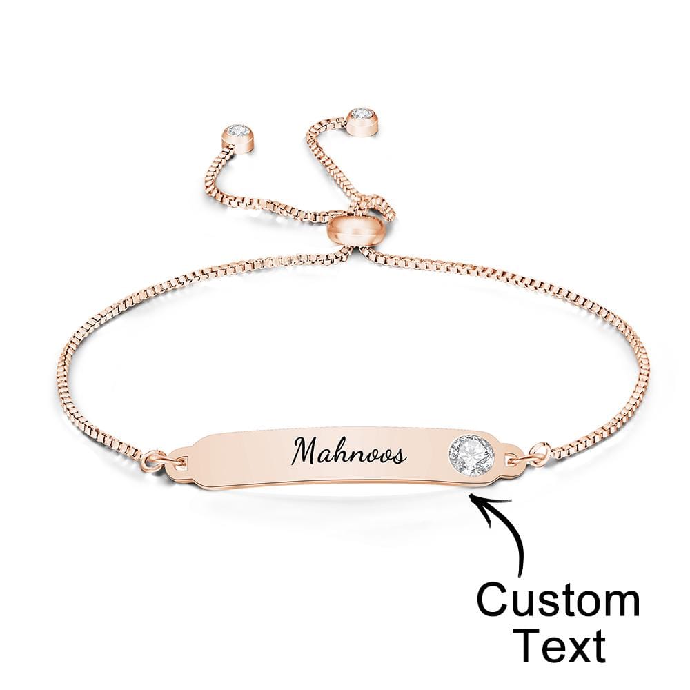 www.personalisedandpretty.com Custom Engraved Bracelet Name Bracelet with Rhinestones - rose gold