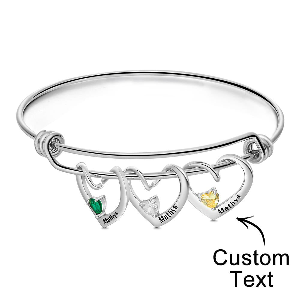 www.personalisedandpretty.com - engraved birthstone name bangle - add three names - silver