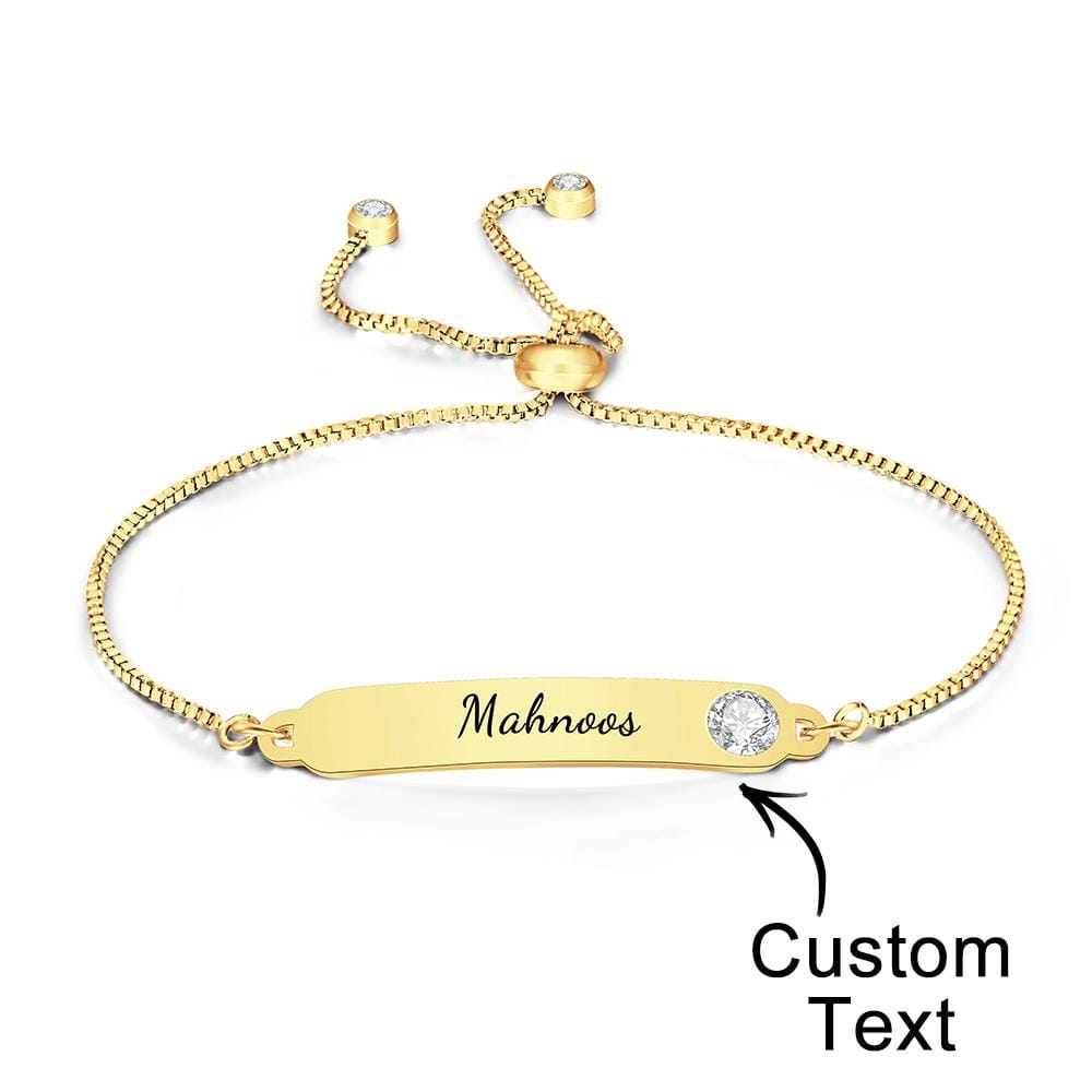 www.personalisedandpretty.com Custom Engraved Bracelet Name Bracelet with Rhinestones - gold