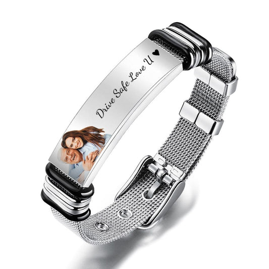 www.personalisedandpretty.com Custom Photo And Engraved Stainless Steel Bracelet 