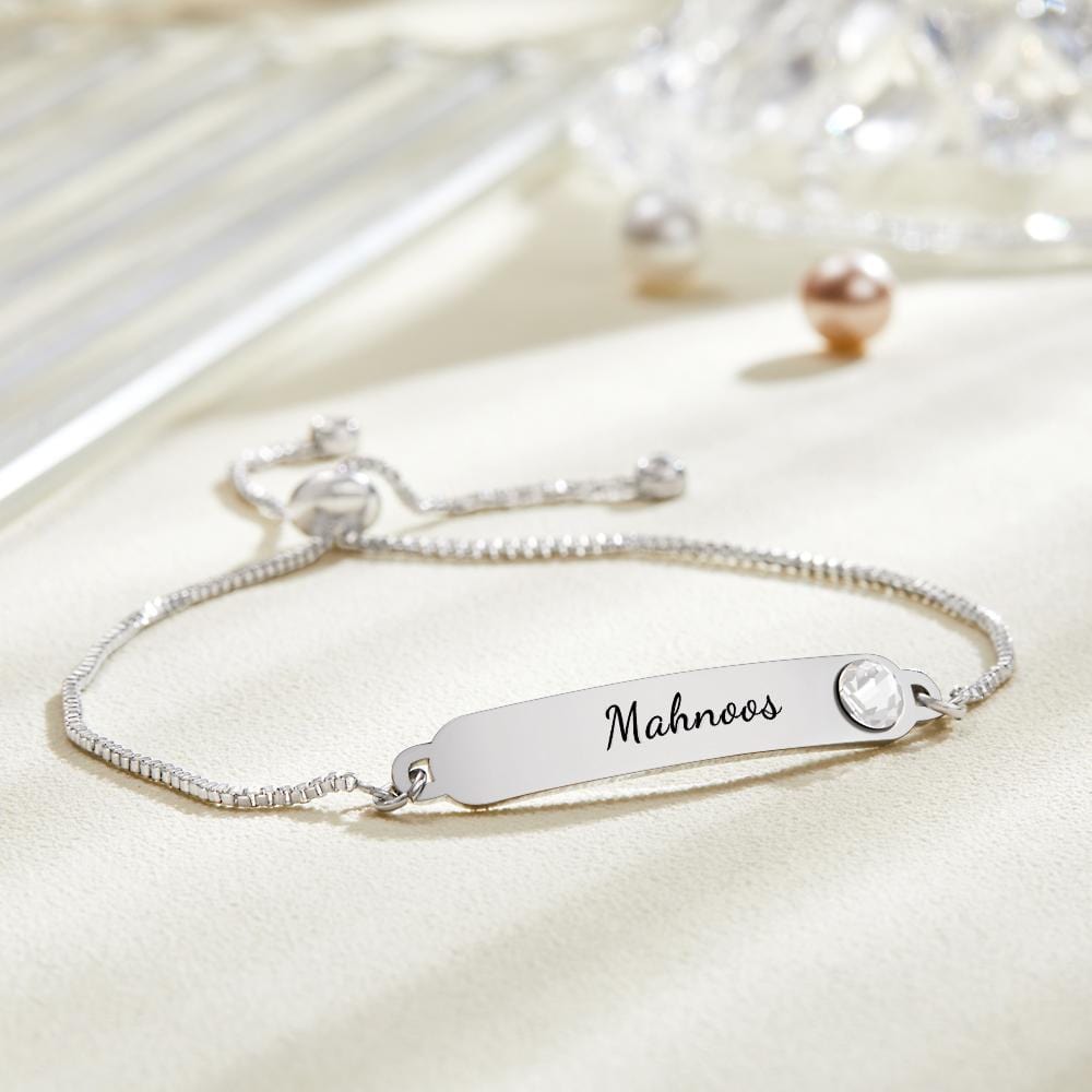 www.personalisedandpretty.com Custom Engraved Bracelet Name Bracelet with Rhinestones 