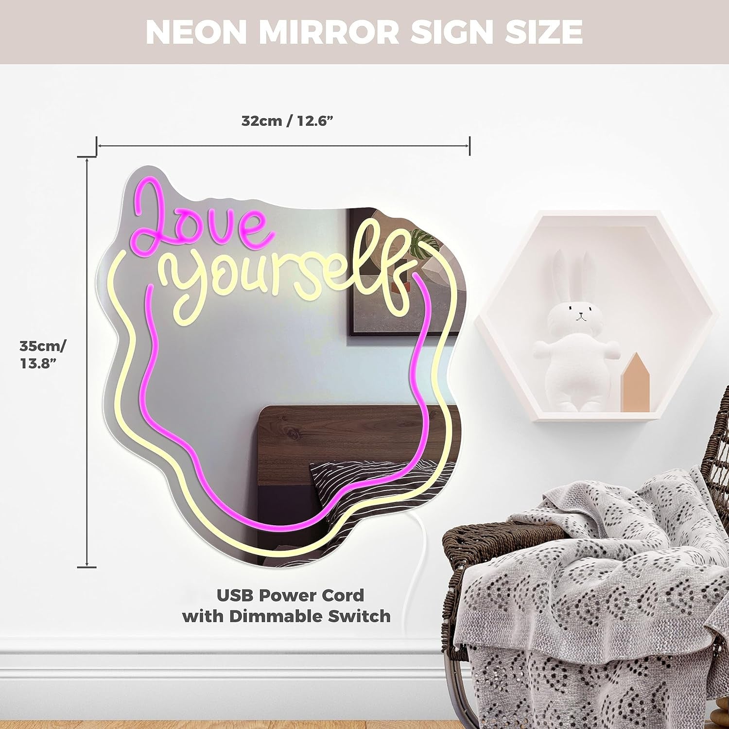 love yourself mirror - neon lights - dimmable - www.personalisedandpretty.com