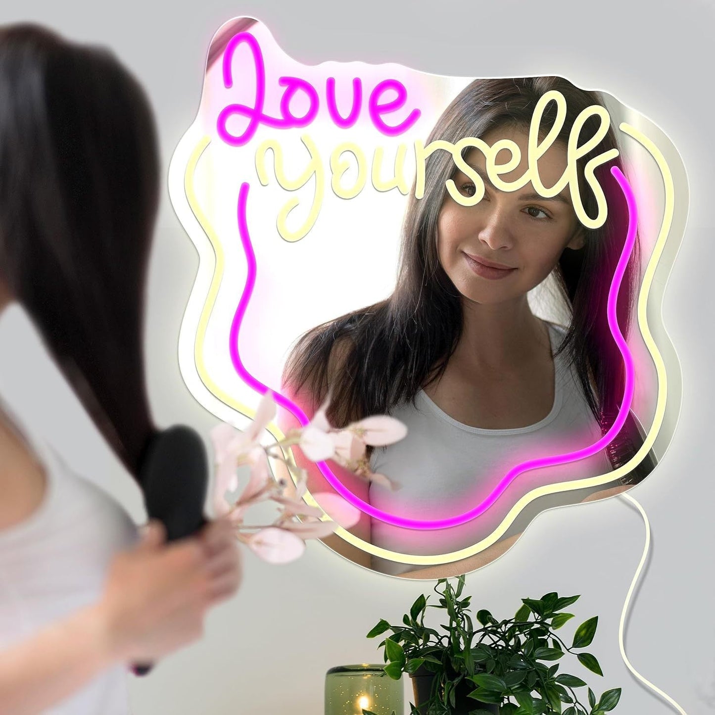 love yourself mirror - neon lights - dimmable - www.personalisedandpretty.com