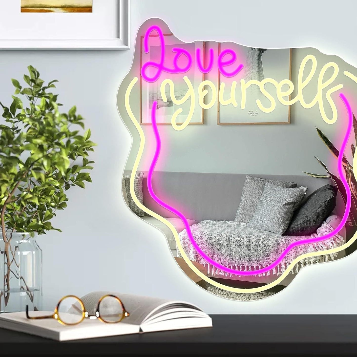 love yourself mirror - neon lights - dimmable - www.personalisedandpretty.com