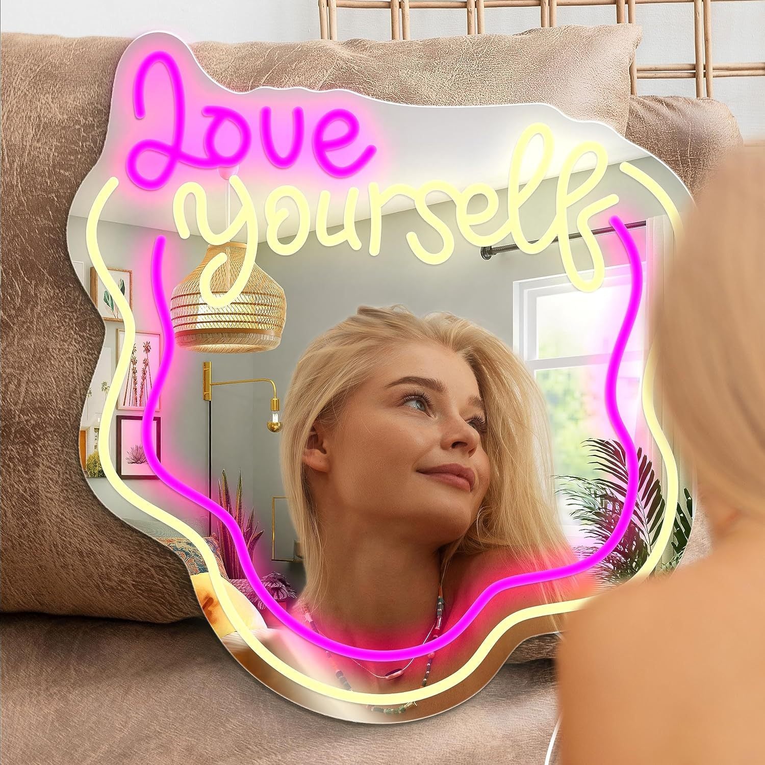 love yourself mirror - neon lights - dimmable - www.personalisedandpretty.com