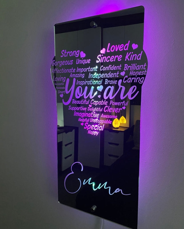 Custom name light up mirror multiple colours and sizes www.personalisedandpretty.com