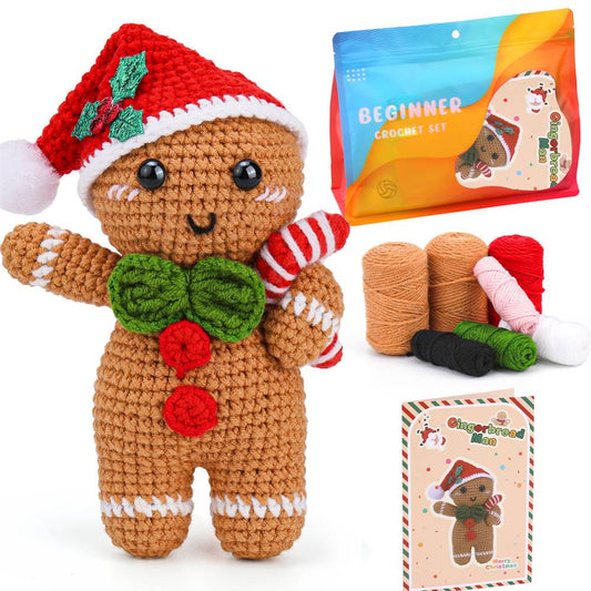 Christmas Gingerbread Man DIY Crochet Kit for Beginners with Step - by - Step Video Tutorials Gifts for Adults and Kids - PersonalisedandPretty.com