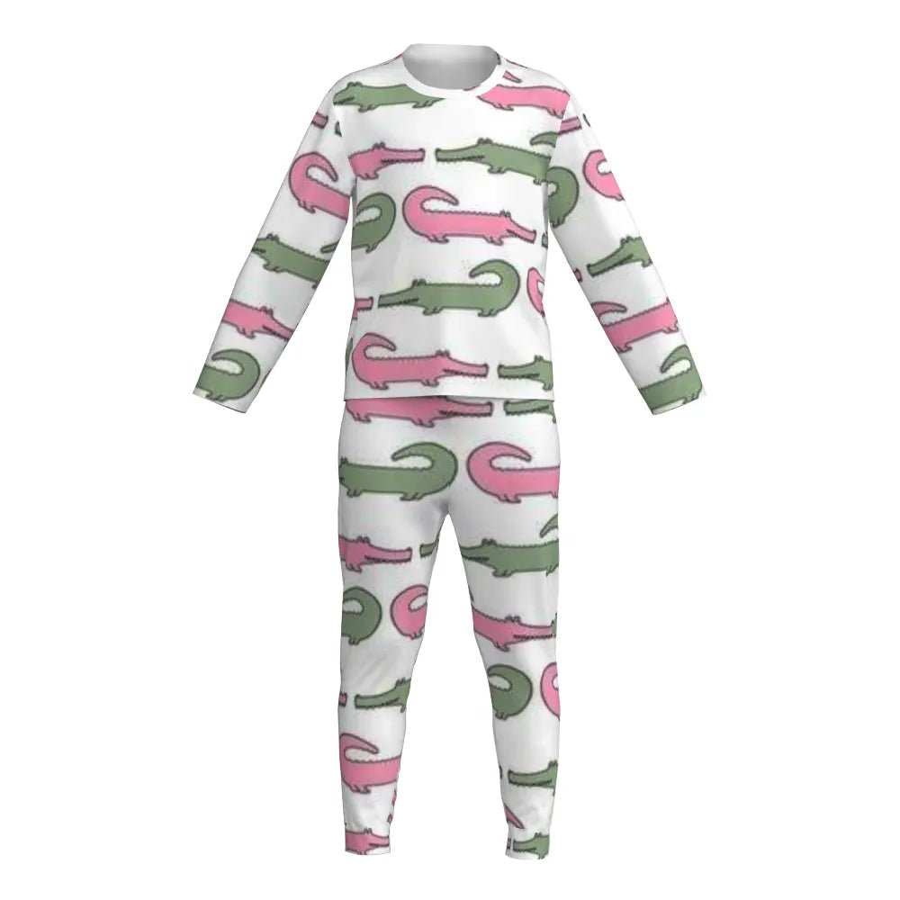 Cozy and Comfortable Girls Soft Pajamas 'Preppy Crocodile Design' - PersonalisedandPretty.com