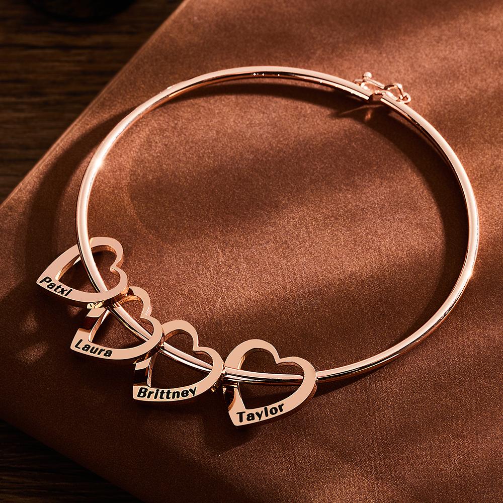 Custom Bangle Bracelet with Heart/Round Pendant - PersonalisedandPretty.com