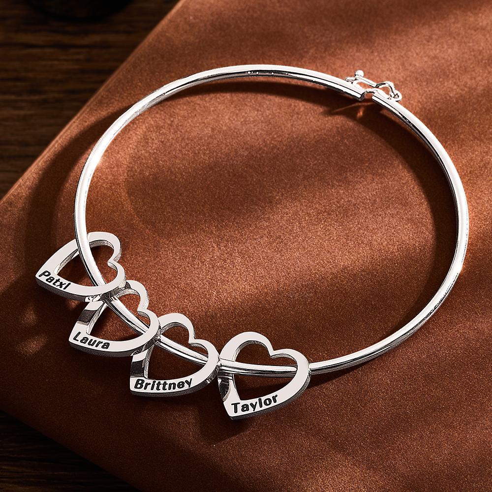 Custom Bangle Bracelet with Heart/Round Pendant - PersonalisedandPretty.com