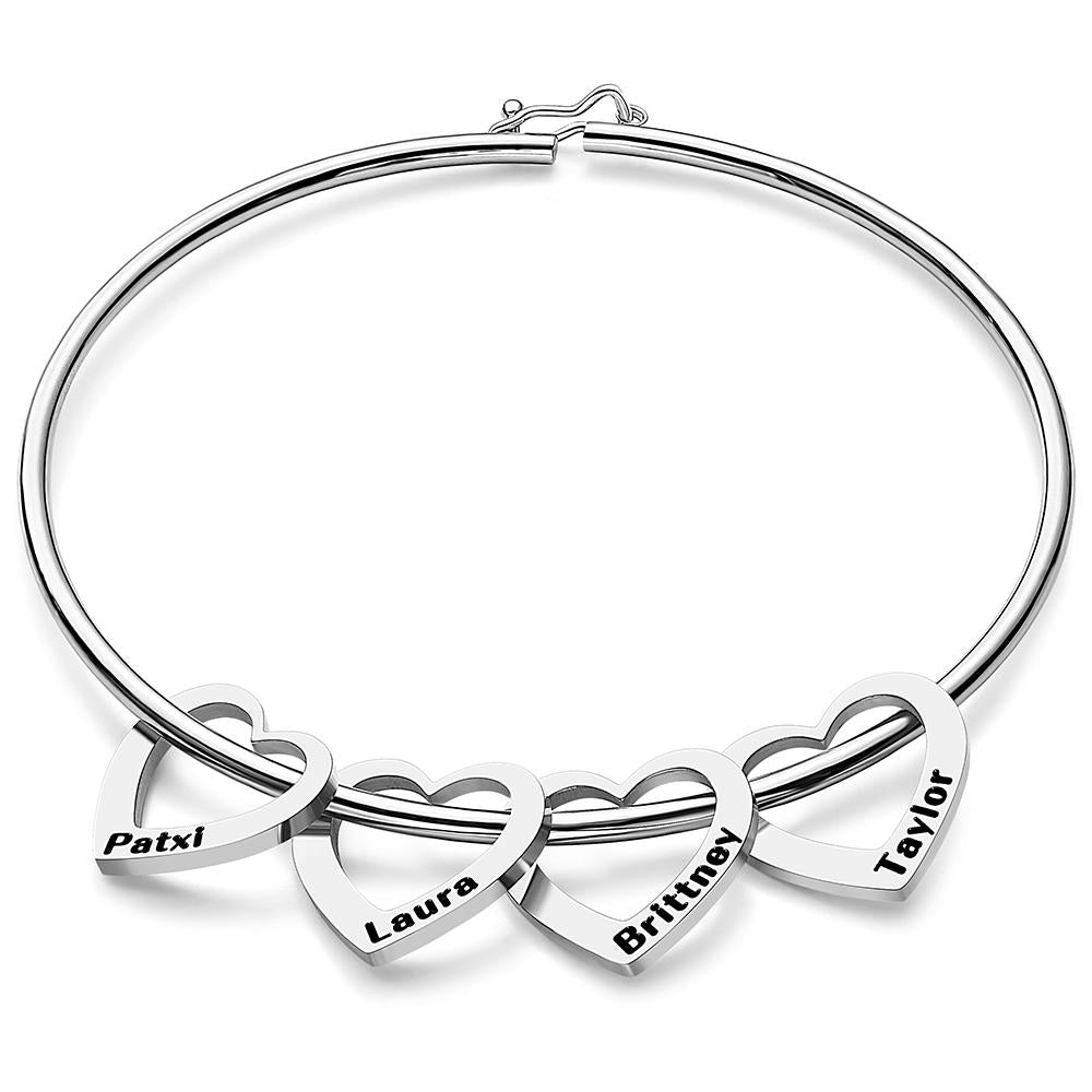 Custom Bangle Bracelet with Heart/Round Pendant - PersonalisedandPretty.com