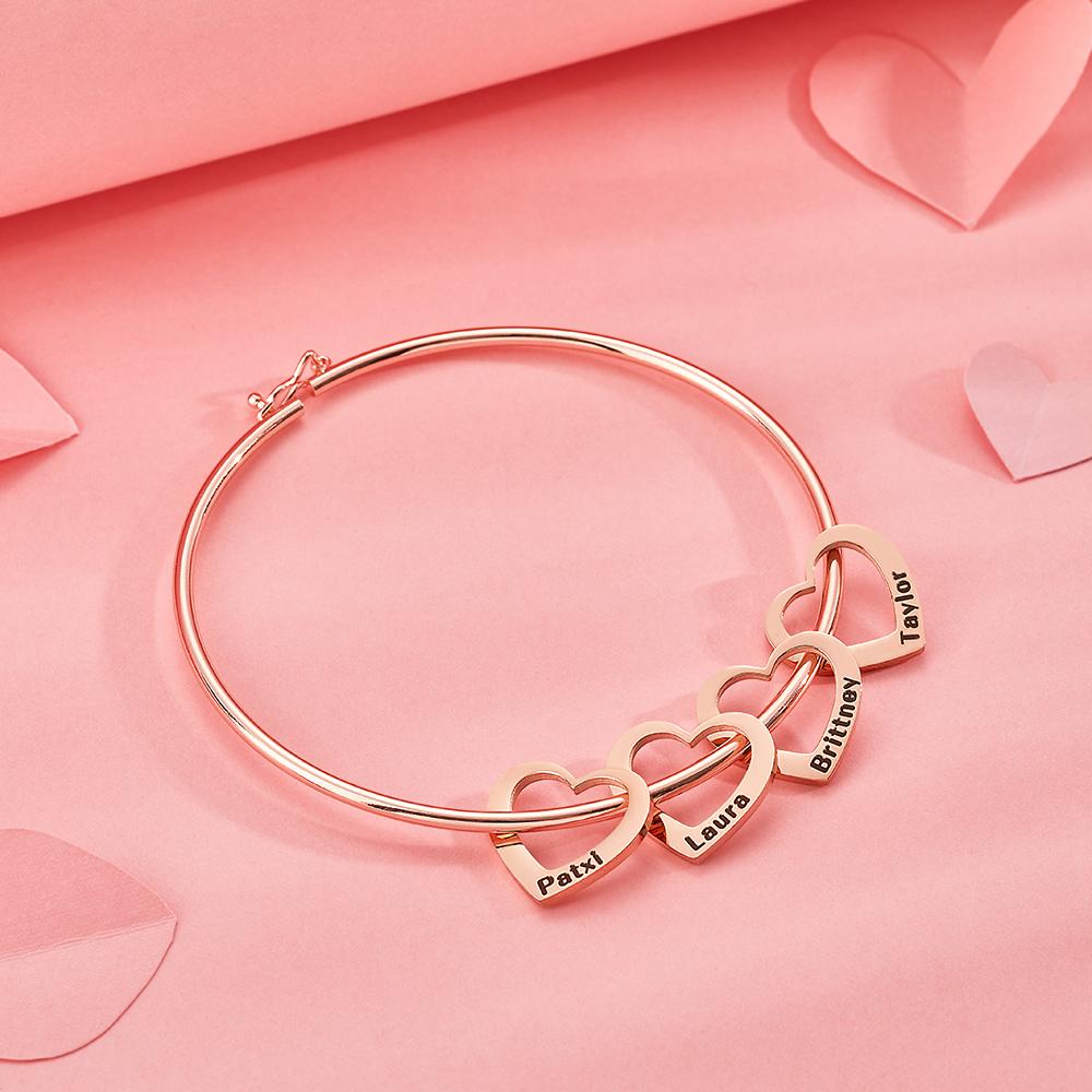 Custom Bangle Bracelet with Heart/Round Pendant - PersonalisedandPretty.com