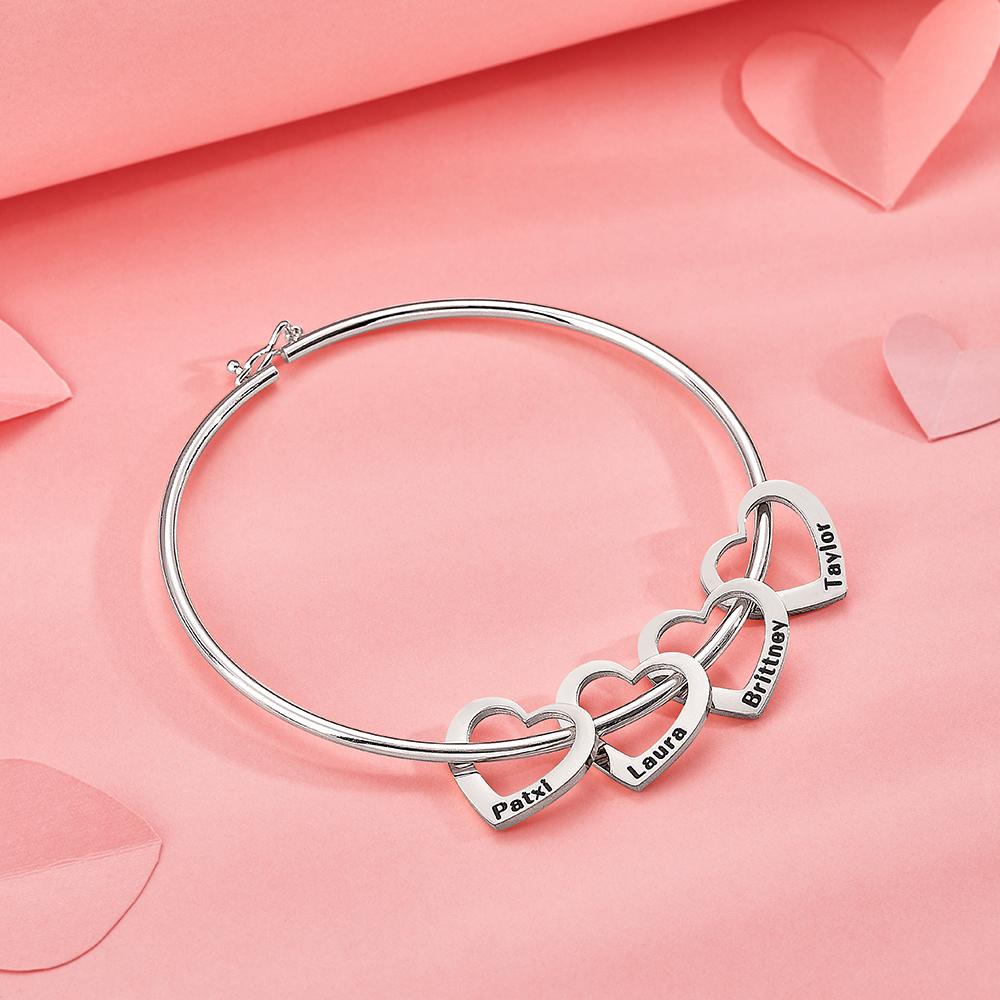 Custom Bangle Bracelet with Heart/Round Pendant - PersonalisedandPretty.com