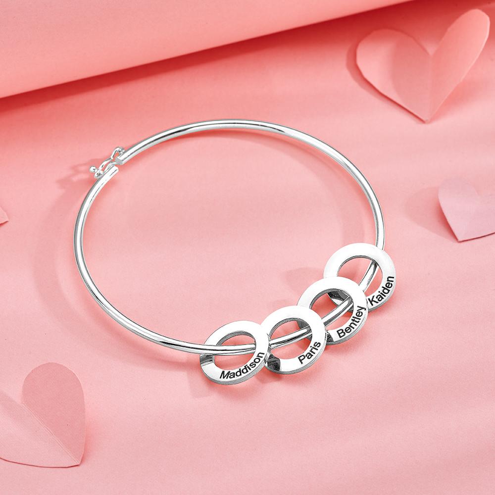 Custom Bangle Bracelet with Heart/Round Pendant - PersonalisedandPretty.com