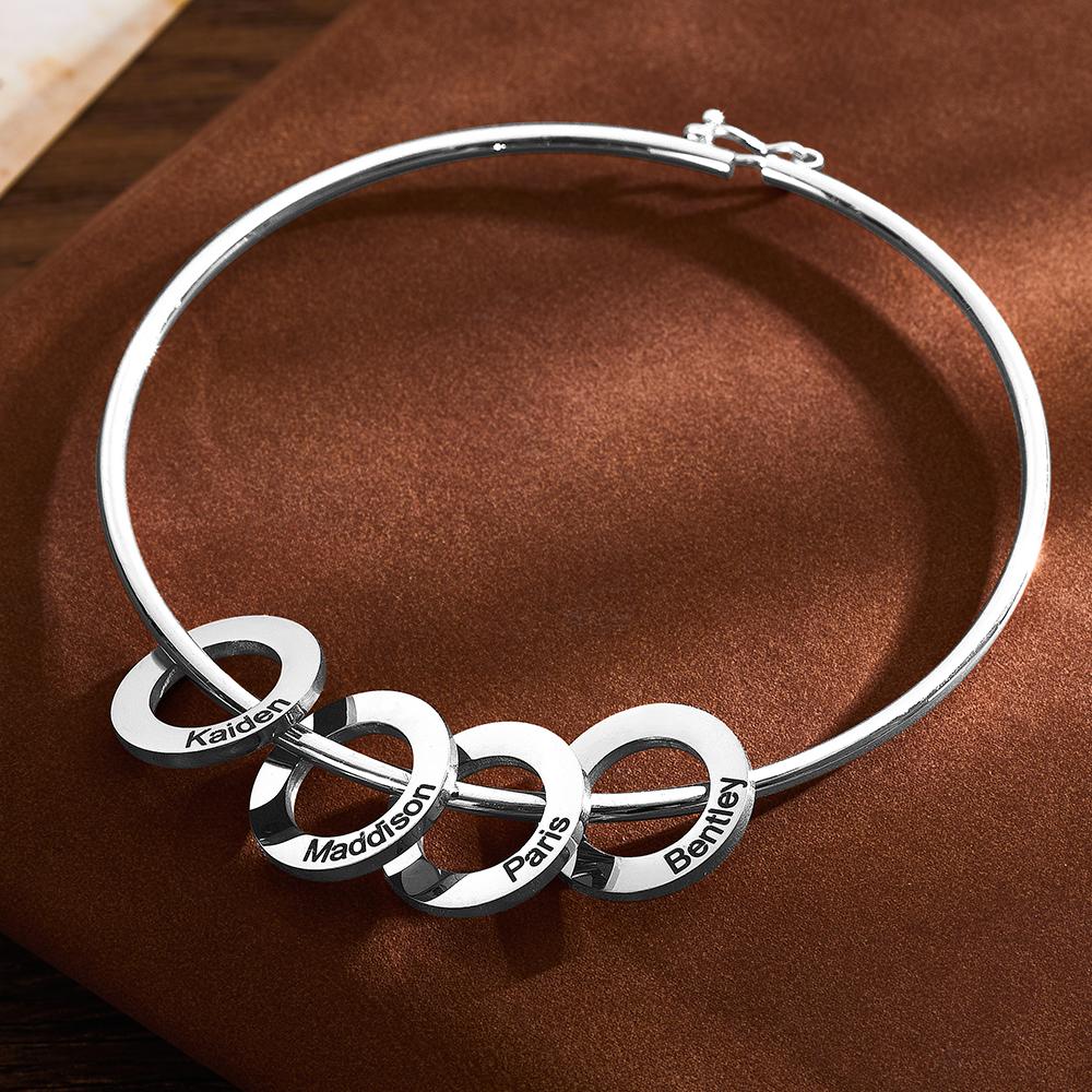 Custom Bangle Bracelet with Heart/Round Pendant - PersonalisedandPretty.com