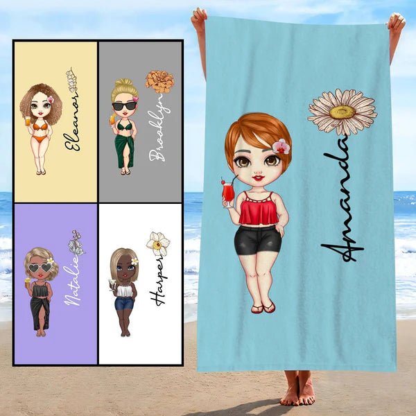 Custom Cartoon Women Beach Towel - PersonalisedandPretty.com