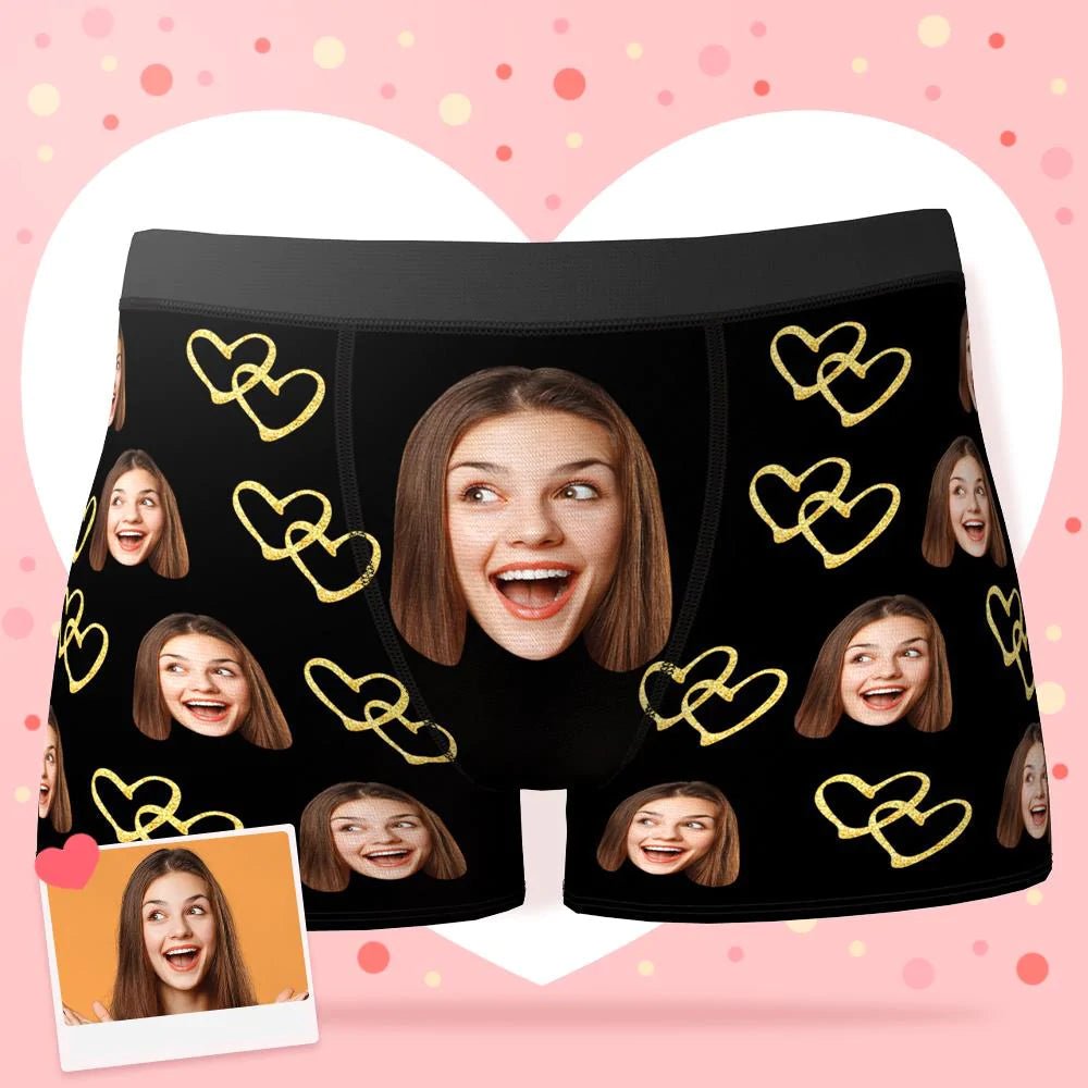 Custom Face Boxer Shorts 'Golden Love' - PersonalisedandPretty.com