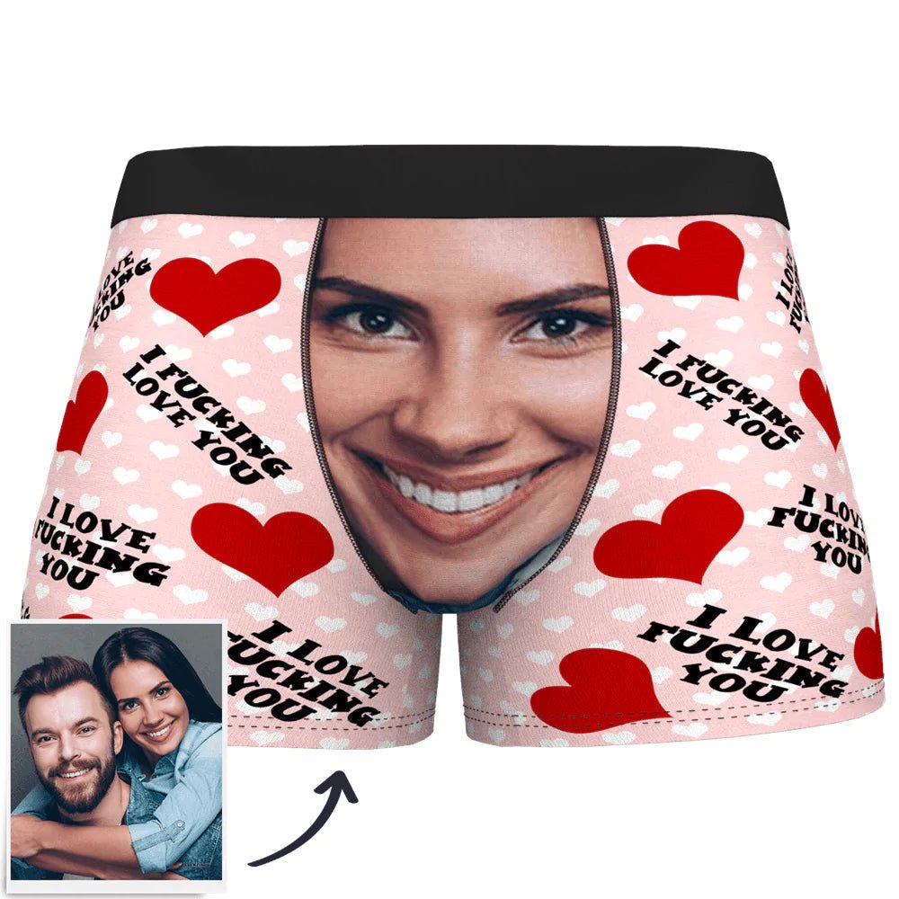 Personalised Face Boxer Shorts 'I Fucking Love You' - PersonalisedandPretty.com