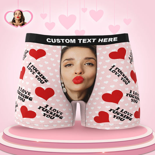 Custom Face Boxer Shorts 'I Fucking Love You' - PersonalisedandPretty.com