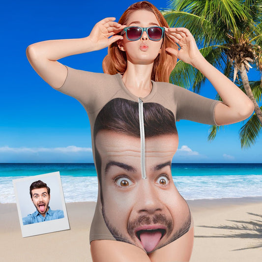 Custom Face Half Sleeve Swimsuit - Full Face Design - PersonalisedandPretty.com