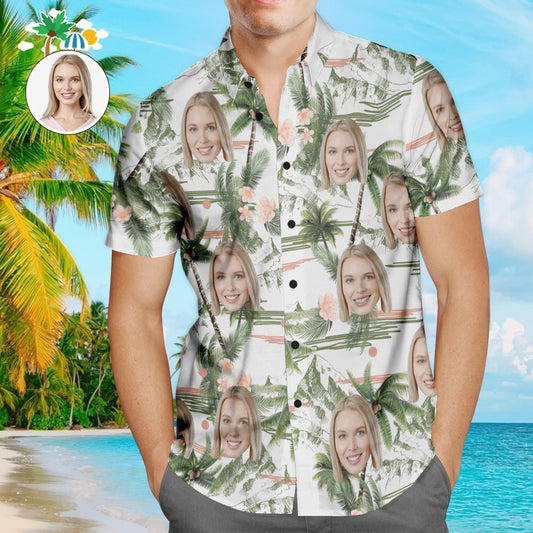 Custom Face Men’s Hawaiian Beach Shirt Coconut Tree Design - PersonalisedandPretty.com