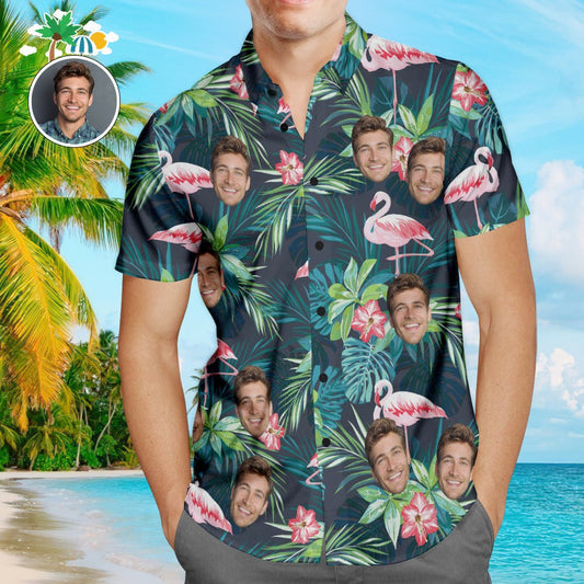 Custom Face Men’s Hawaiian Beach Shirt Colorful Flamingo Aloha Design - PersonalisedandPretty.com