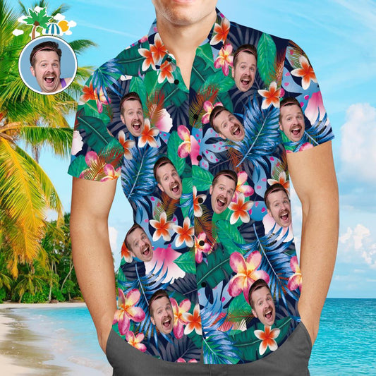 Custom Face Men’s Hawaiian Beach Shirt Colorful Flowers Design - PersonalisedandPretty.com