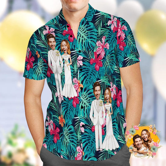 Custom Face Men’s Hawaiian Beach Shirt Face Upload Bride and Groom Design - PersonalisedandPretty.com