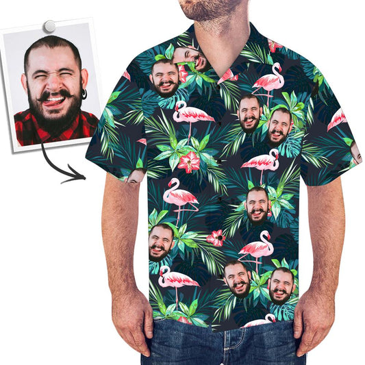 Custom Face Men’s Hawaiian Beach Shirt Flamingo Flower Design - PersonalisedandPretty.com