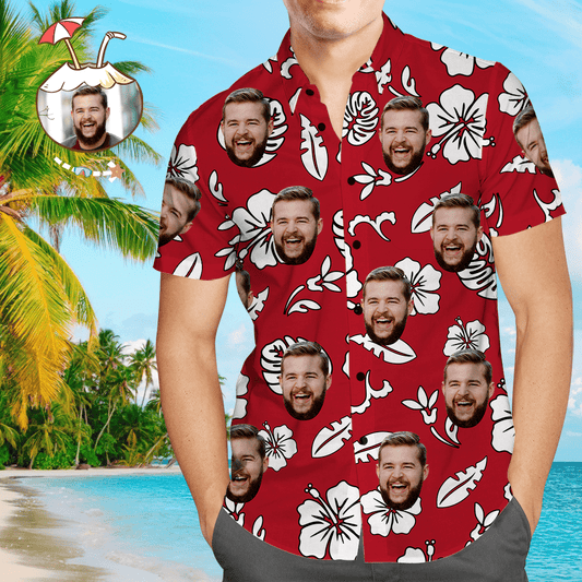 Custom Face Men’s Hawaiian Beach Shirt Flowers Design - PersonalisedandPretty.com