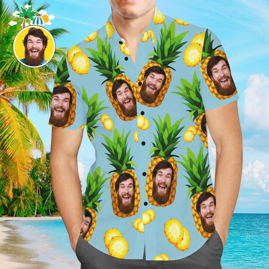 Custom Face Men’s Hawaiian Beach Shirt Pineapple Design - PersonalisedandPretty.com