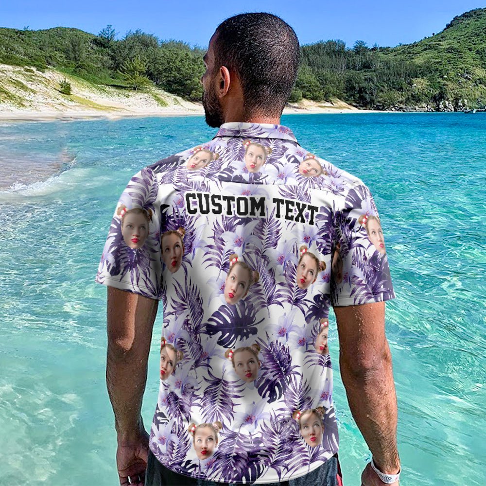 Custom Face Men’s Hawaiian Beach Shirt Purple Rain Forest Leaves Design - PersonalisedandPretty.com