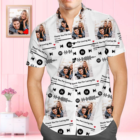 Custom Face Men’s Hawaiian Beach Shirt Scannable Spotify Design - PersonalisedandPretty.com