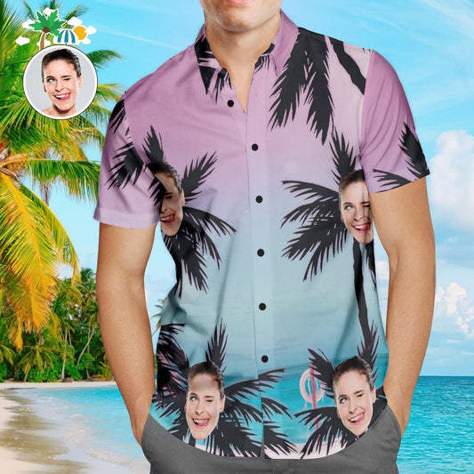 Custom Face Men’s Hawaiian Beach Shirt Sea and Coconut Design - PersonalisedandPretty.com