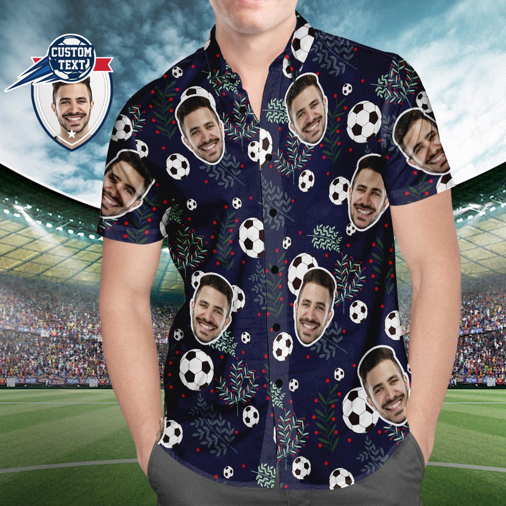 Custom Face Men’s Hawaiian Beach Shirt Soccer Pattern Design - PersonalisedandPretty.com