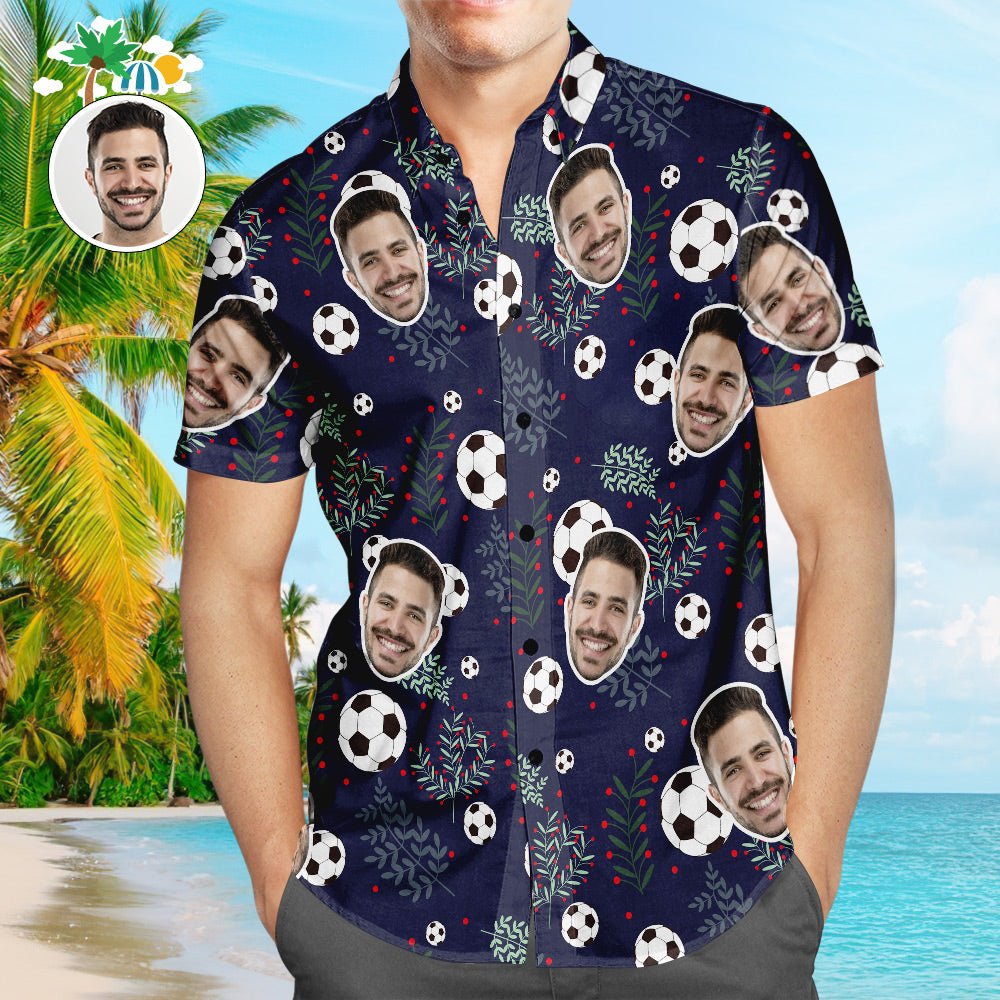 Custom Face Men’s Hawaiian Beach Shirt Soccer Pattern Design - PersonalisedandPretty.com