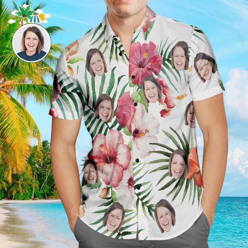 Custom Face Men’s Hawaiian Beach Shirt Summer Flowers Design - PersonalisedandPretty.com