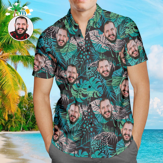 Custom Face Men’s Hawaiian Beach Shirt Tropical Leaves Design - PersonalisedandPretty.com